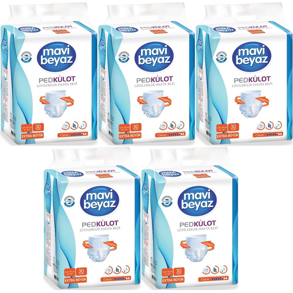 Mavi Beyaz Ped Emici Külot Yetişkin Bezi XL - Extra Large - Ekstra Büyük 150 Adet
