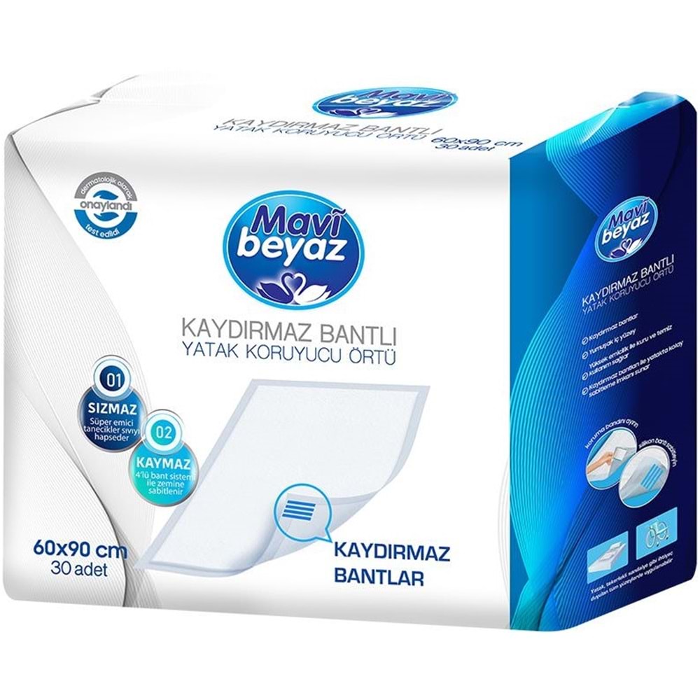 Mavi Beyaz Ped Ekstra Tekstil Yüzeyli Bel Bantlı Yetişkin Bezi S 30 Adet + Yatak Korucu + Havlu