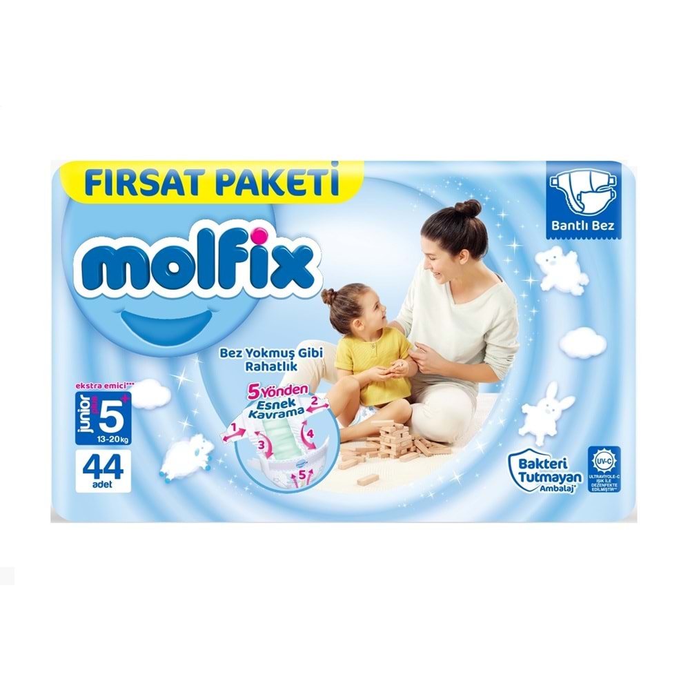 Molfix Bebek Bezi 5+ Beden 13-20 KG Junior Plus 132 Adet Aylık Fırsat Pk