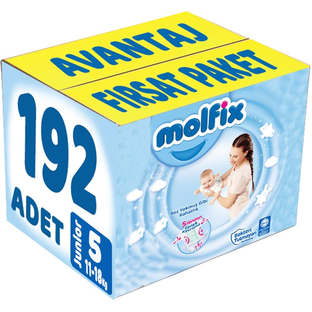 Molfix Bebek Bezi 5 Beden 11-18 KG Junior 192 Adet Avantaj Fırsat Pk