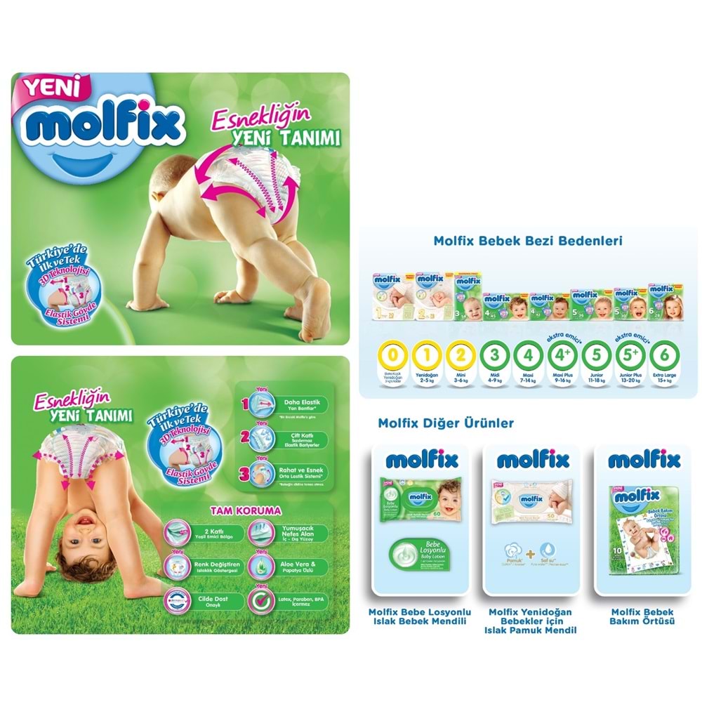Molfix Bebek Bezi 4+ Beden 9-16 KG Maxi Plus 156 Adet Aylık Fırsat Pk + 9 Adet Islak Havlu