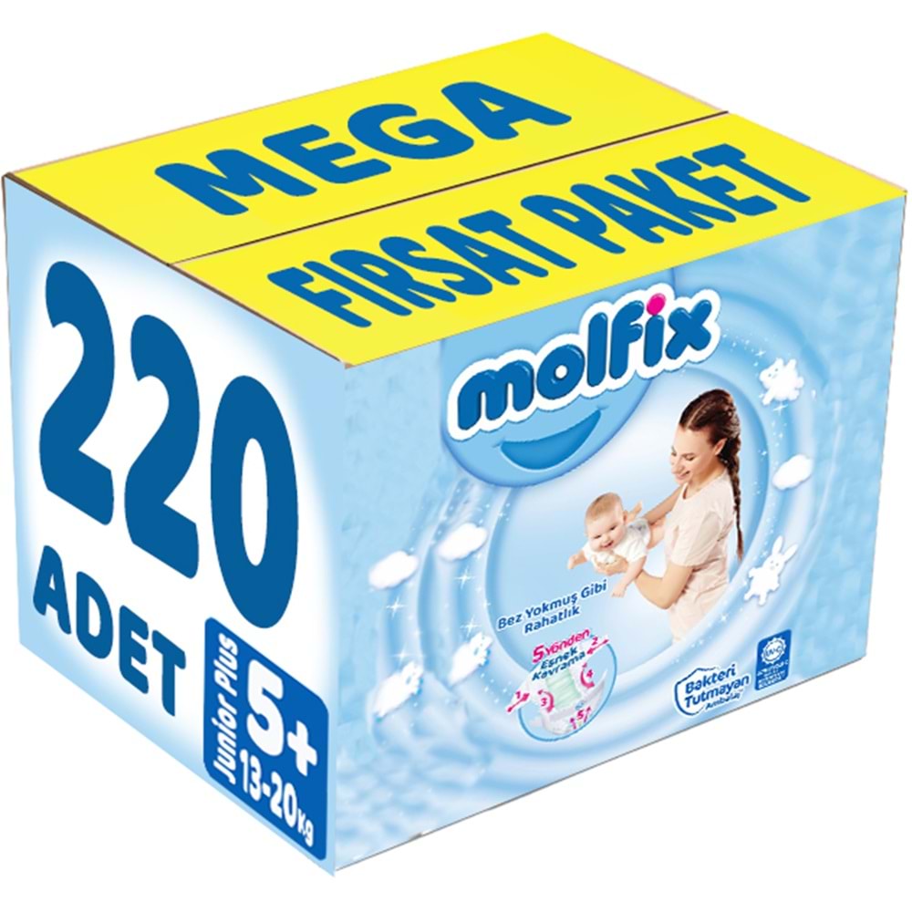 Molfix Bebek Bezi 5+ Beden 13-20 KG Junior Plus 220 Adet MeGa Fırsat Pk