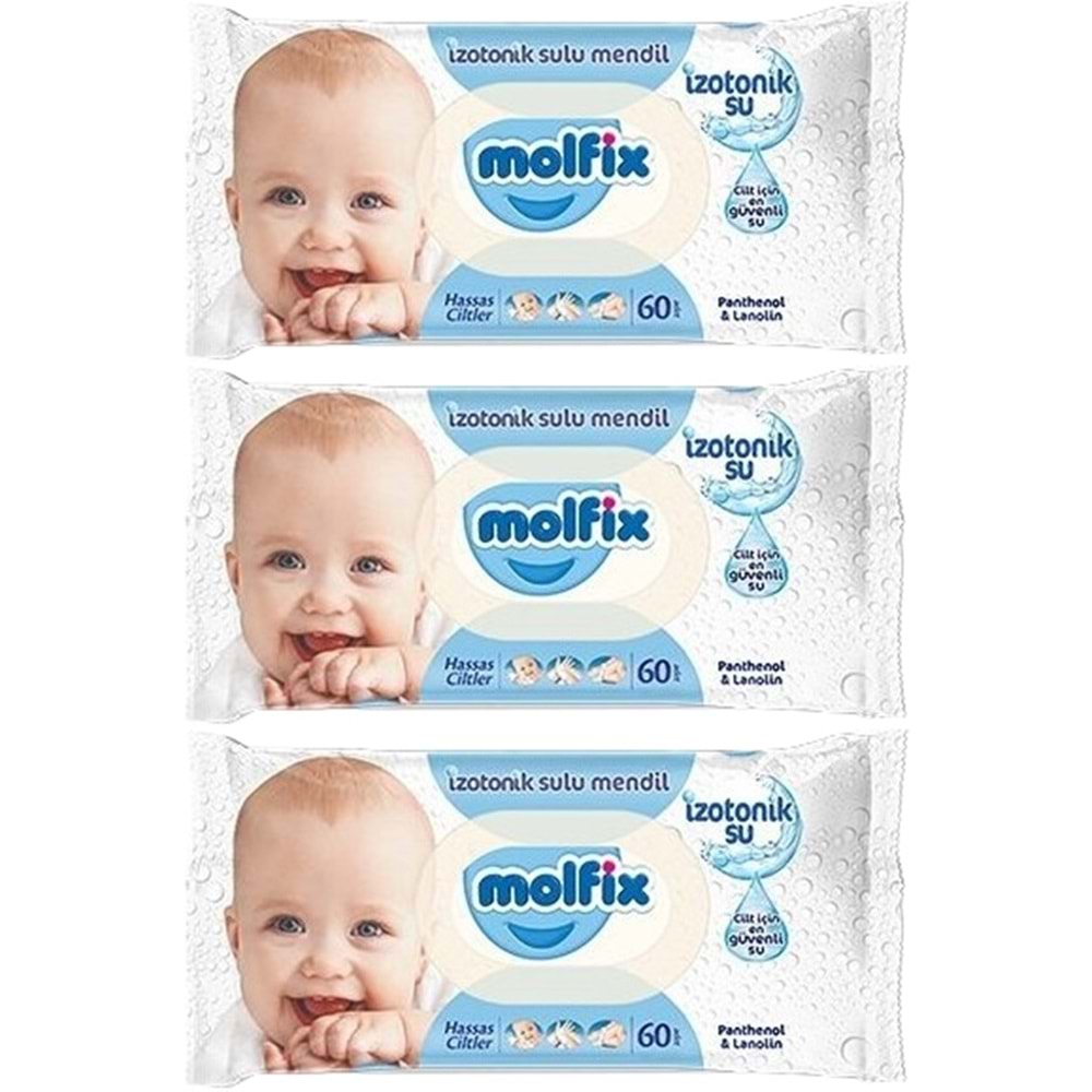 Molfix Islak Havlu Mendil İzotonik Hassas Ciltler 3 Lü Set 60 Yaprak Plastik Kapaklı
