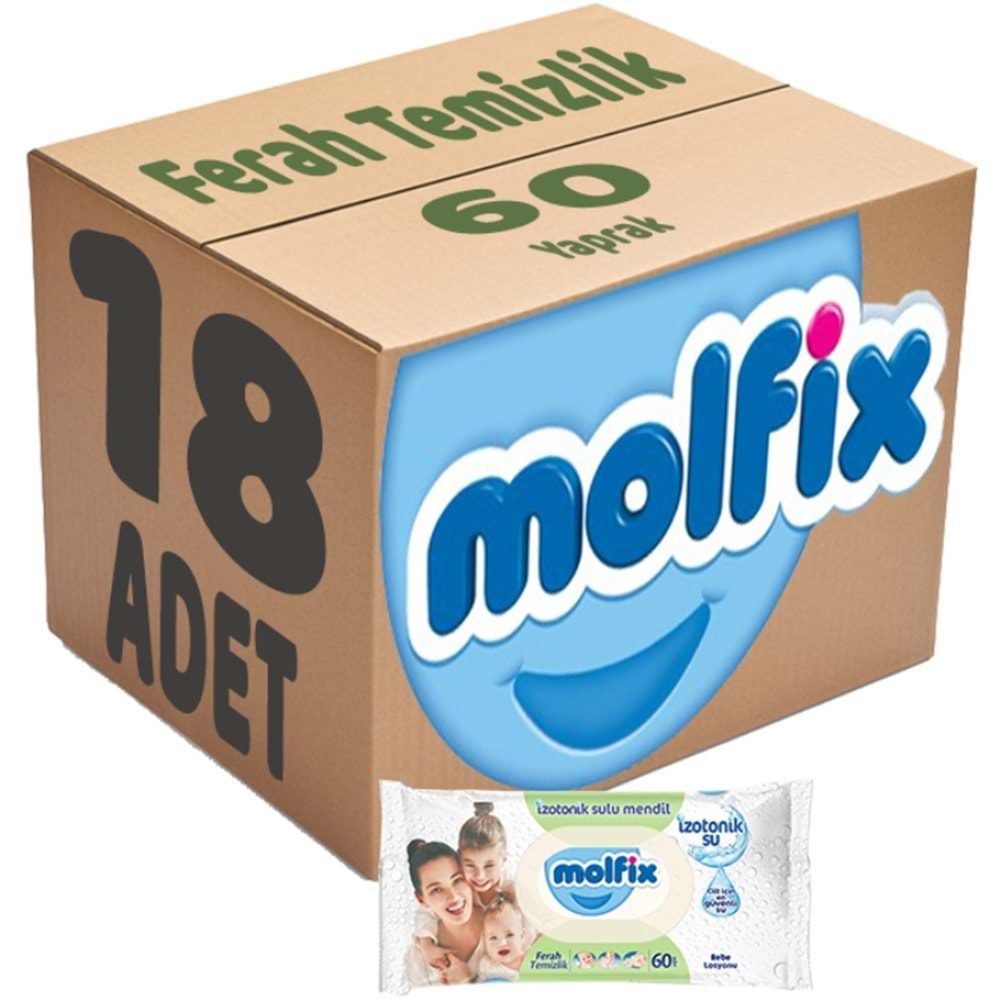 Molfix Islak Havlu Mendil İzotonik Ferah Temizlik 18 Li set 60 Yaprak Plastik Kapaklı