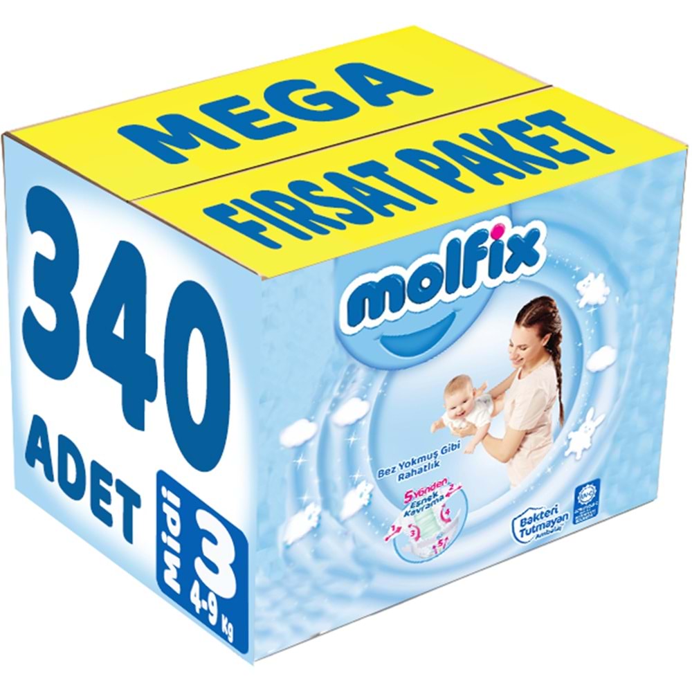 Molfix Bebek Bezi 3 Beden 4-9 KG Midi 340 Adet MeGa Fırsat Pk