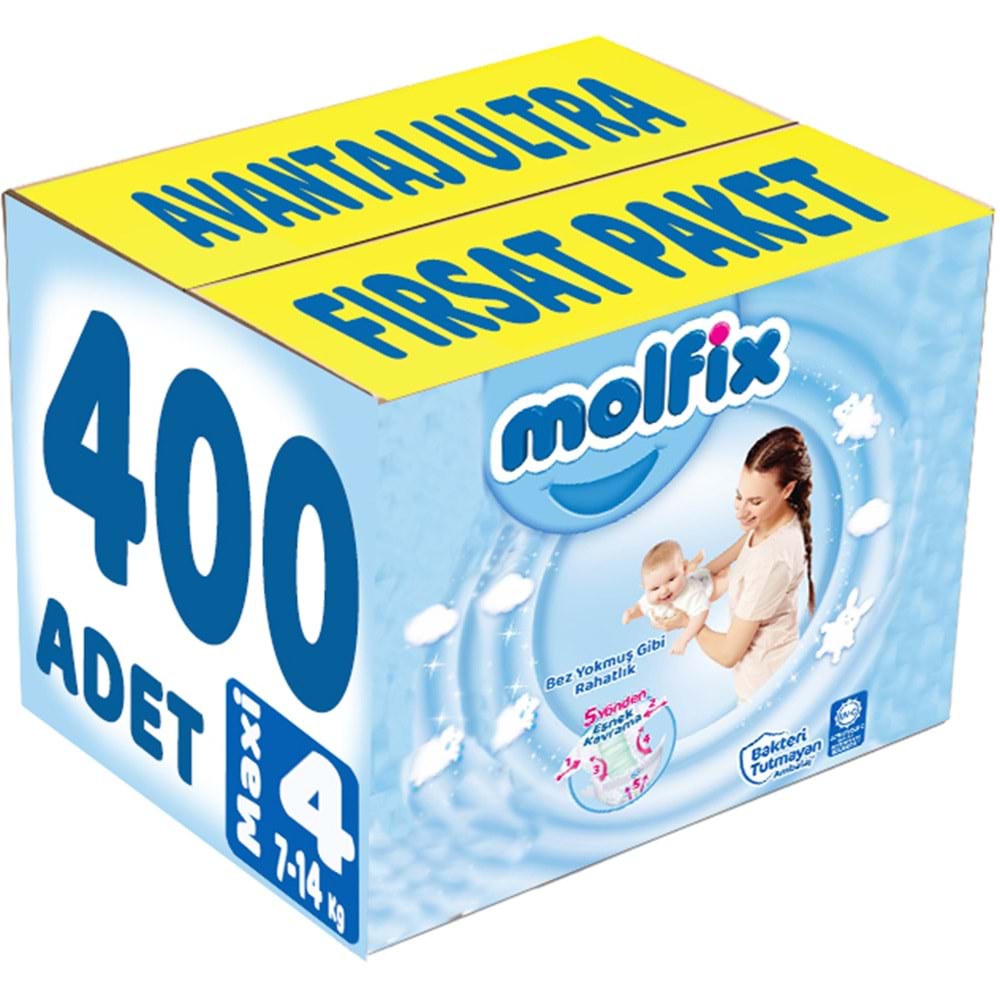 Molfix Bebek Bezi 4 Beden 7-14 KG Maxi 400 Adet Avantaj Ultra Fırsat Pk