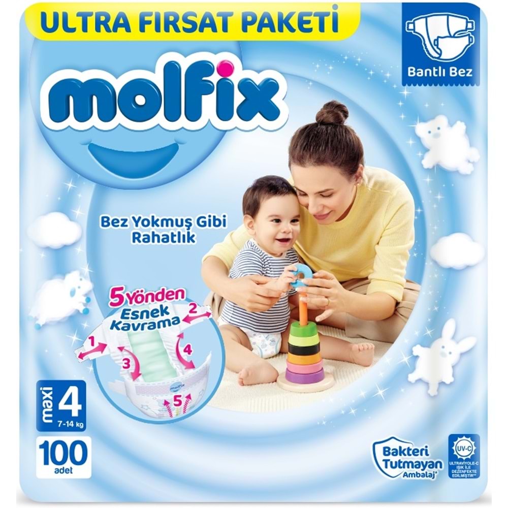 Molfix Bebek Bezi 4 Beden 7-14 KG Maxi 200 Adet Ekonomik Ultra Fırsat Pk+6 Adet Islak Mendil