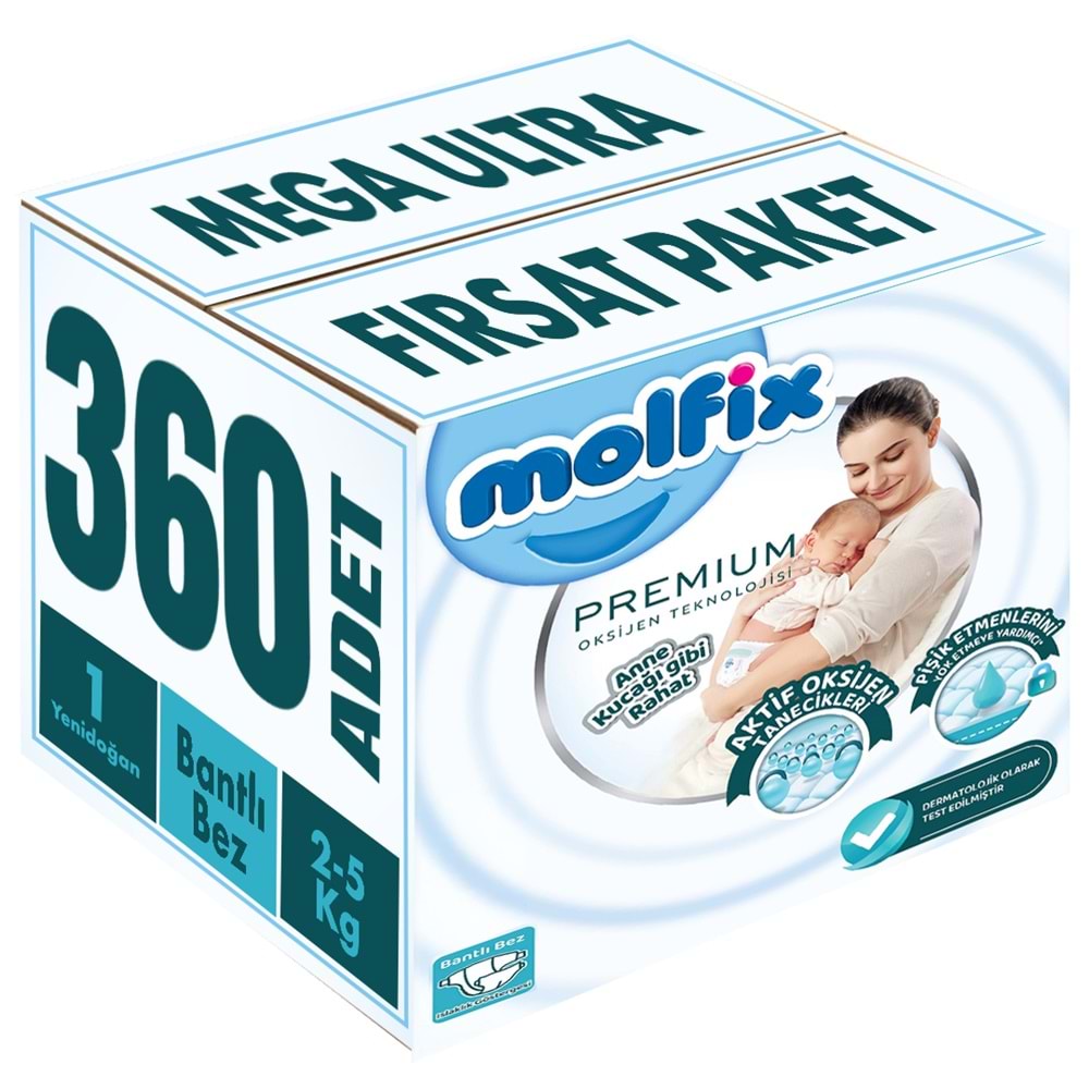 Molfix Premium Bebek Bezi 1 Beden 2-5 KG Yeni Doğan 360 Adet MeGa Ultra Fırsat Pk