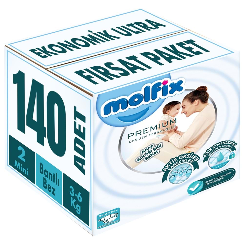 Molfix Premium Bebek Bezi 2 Beden 3-6 KG Mini 140 Adet Ekonomik Ultra Fırsat Pk