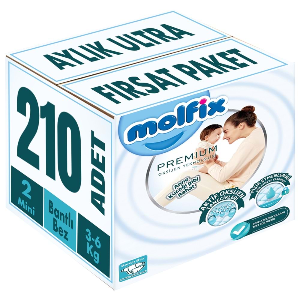 Molfix Premium Bebek Bezi 2 Beden 3-6 KG Mini 210 Adet Aylık Ultra Fırsat Pk