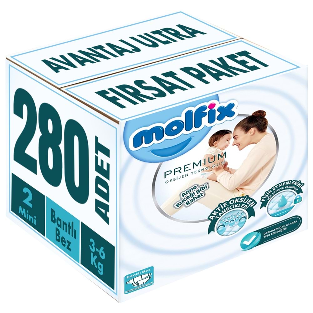 Molfix Premium Bebek Bezi 2 Beden 3-6 KG Mini 280 Adet Avantaj Ultra Fırsat Pk