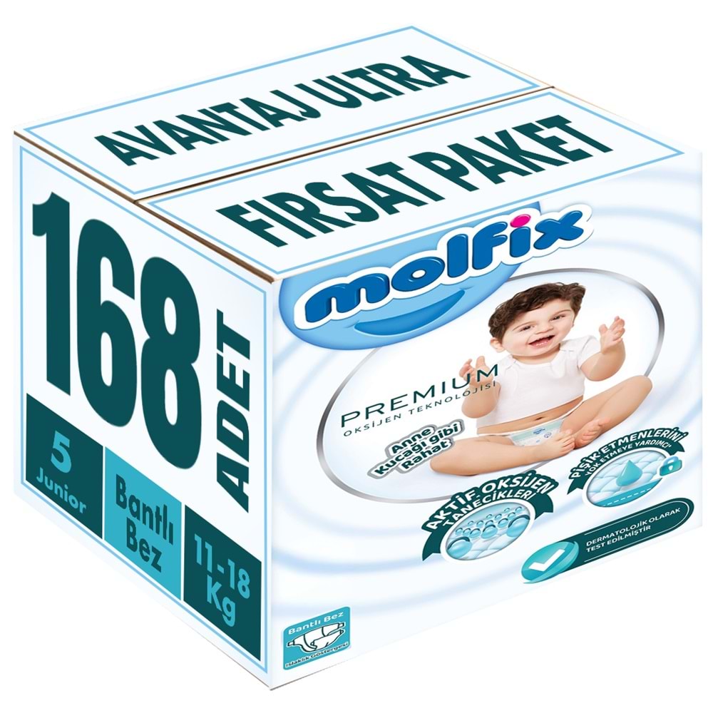 Molfix Premium Bebek Bezi 5 Beden 11-18 KG Junior 168 Adet Avantaj Ultra Fırsat Pk