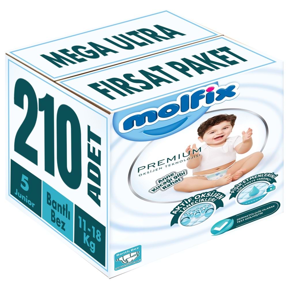 Molfix Premium Bebek Bezi 5 Beden 11-18 KG Junior 210 Adet MeGa Ultra Fırsat Pk