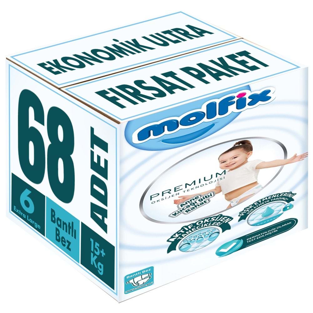 Molfix Premium Bebek Bezi 6 Beden 15+ KG Extra Large 68 Adet Ekonomik Ultra Fırsat Pk