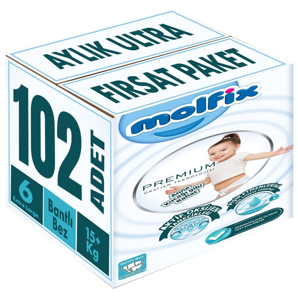 Molfix Premium Bebek Bezi 6 Beden 15+ KG Extra Large 102 Adet Aylık Ultra Fırsat Pk