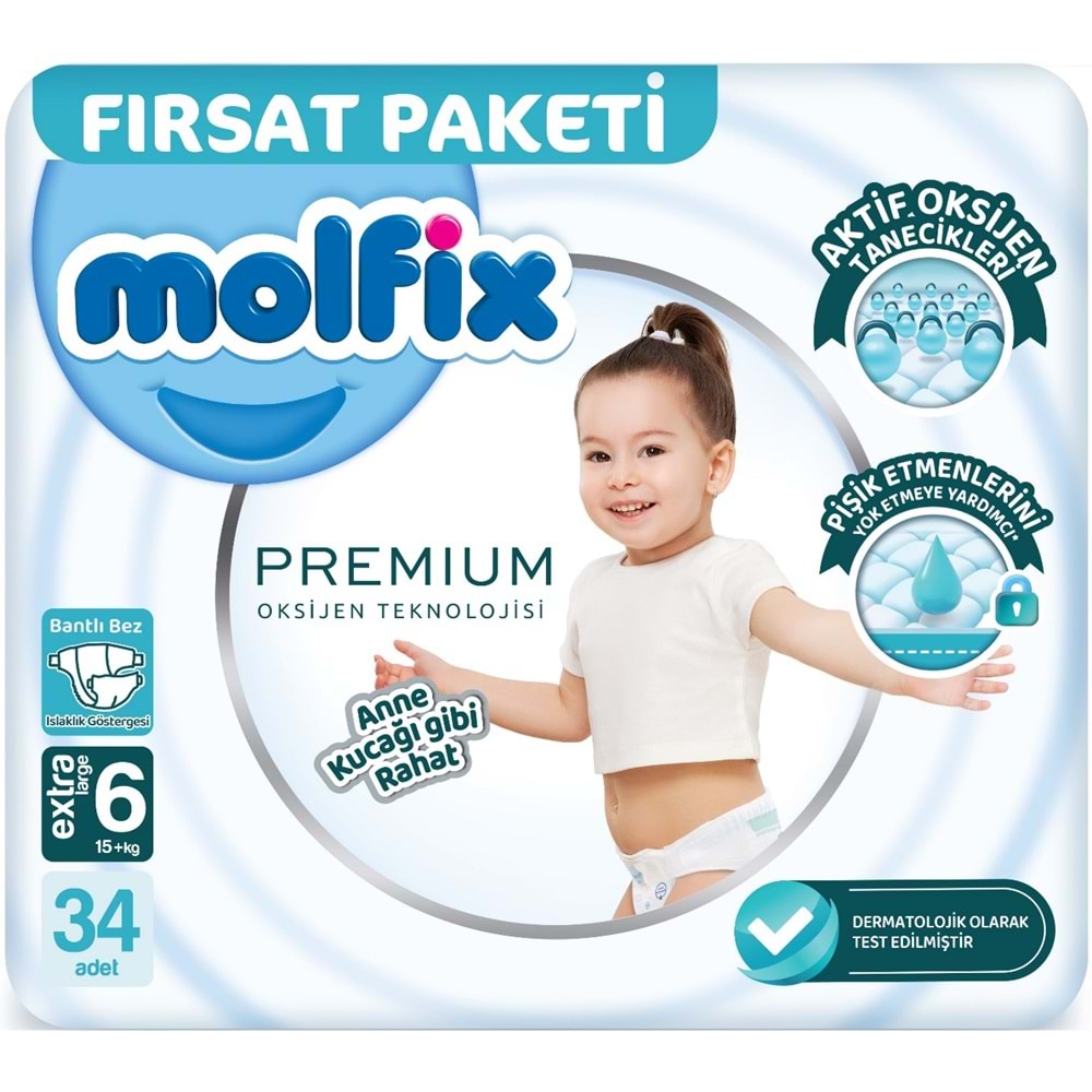 Molfix Premium Bebek Bezi 6 Beden 15+ KG Extra Large 102 Adet Aylık Ultra Fırsat Pk