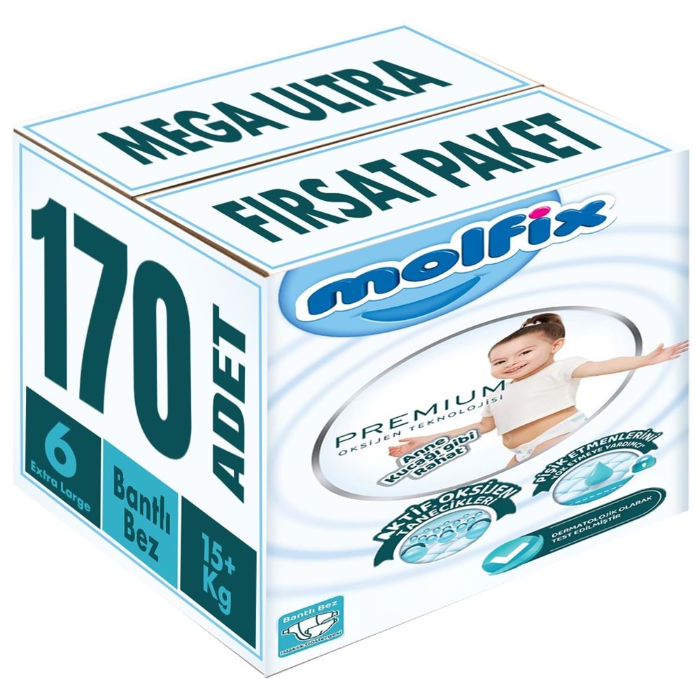 Molfix Premium Bebek Bezi 6 Beden 15+ KG Extra Large 170 Adet MeGa Ultra Fırsat Pk