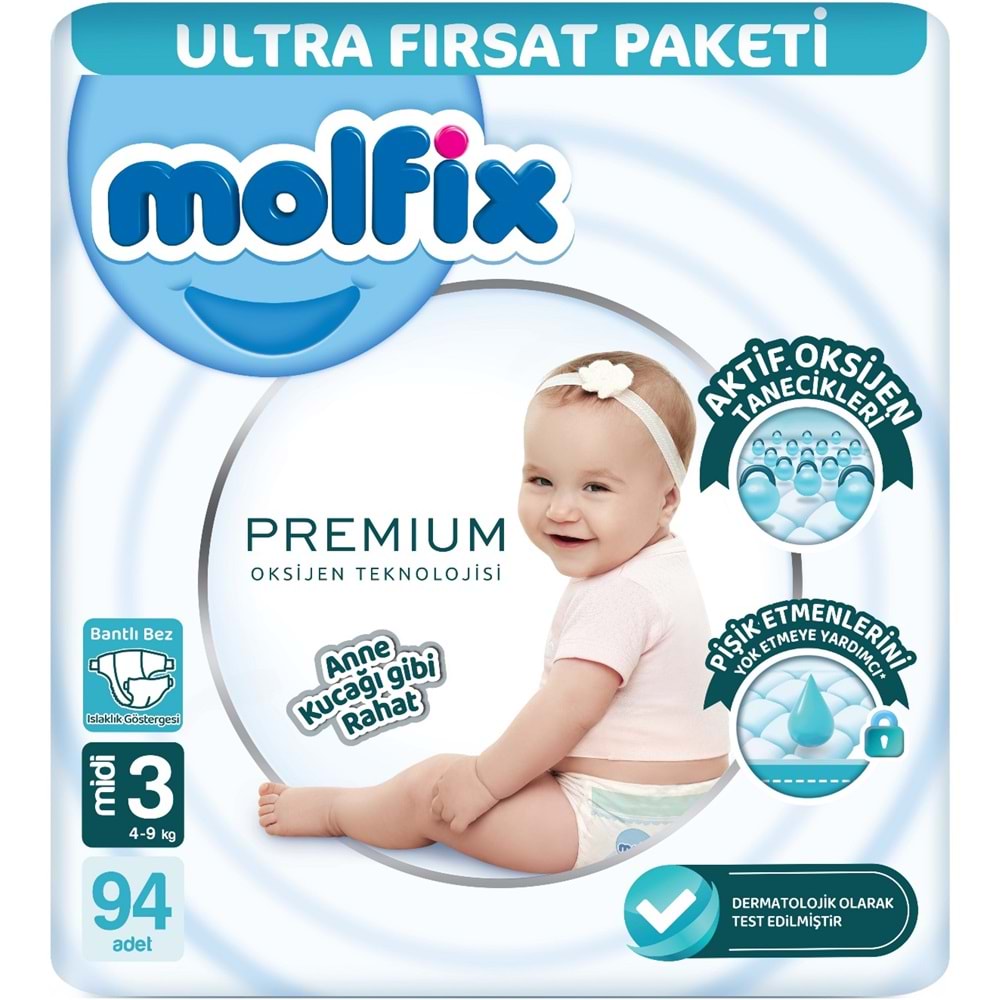 Molfix Premium Bebek Bezi 3 Beden 4-9 KG Midi 376 Adet Avantaj Ultra Fırsat Pk