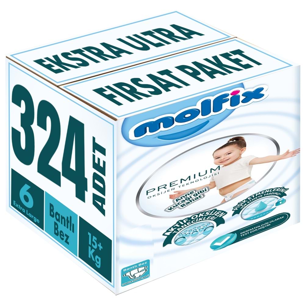 Molfix Premium Bebek Bezi 6 Beden 15+ KG Extra Large 324 Adet Ekstra Ultra Fırsat Pk