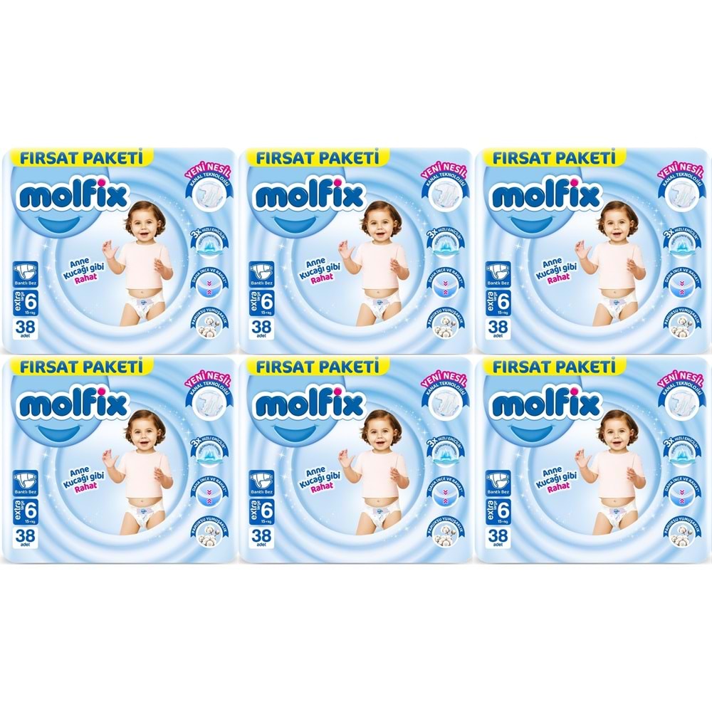 Molfix Bebek Bezi 6 Beden 15+ KG Extra Large 228 Adet Ekstra Fırsat Pk