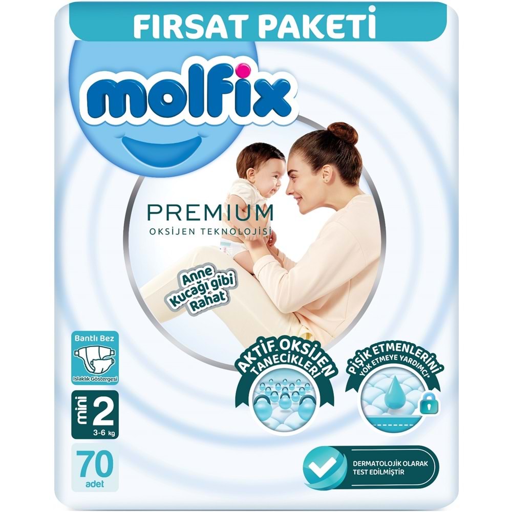 Molfix Premium Bebek Bezi 2 Beden 3-6 KG Mini 140 Ad Ekonomik Ultra Fırsat Pk+ 3 Adet Islak Mendil