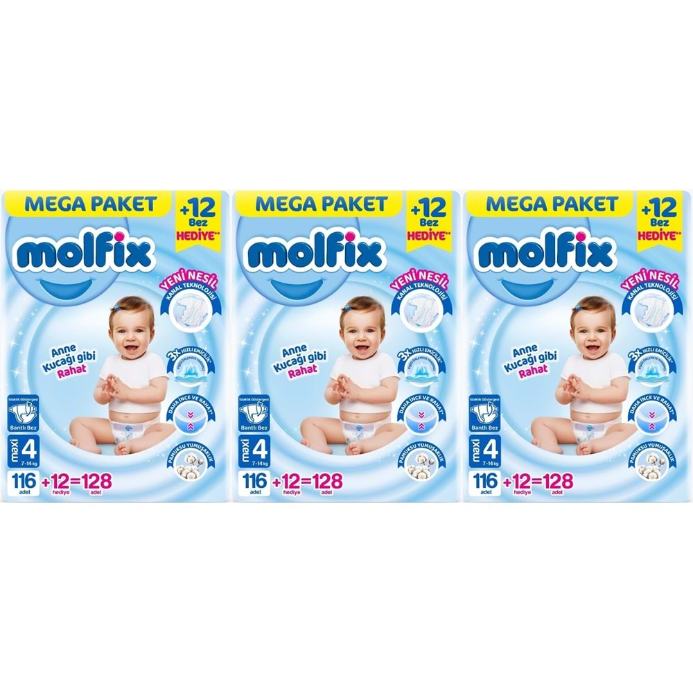 Molfix Bebek Bezi 4 Beden 7-14 KG Maxi 384 Adet Mega Aylık Fırsat Pk