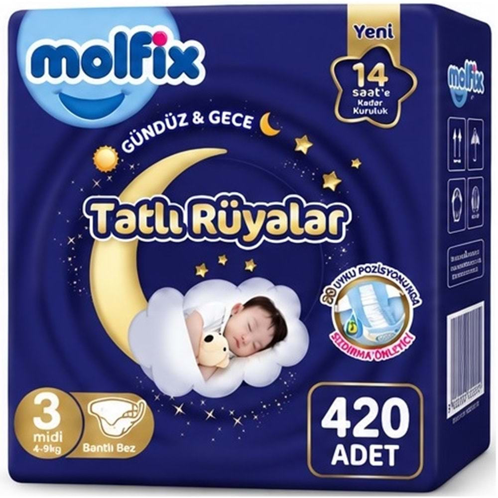 Molfix Tatlı Rüyalar Bebek Bezi 3 Beden 4-9 KG Midi 420 Adet Mega Fırsat Pk