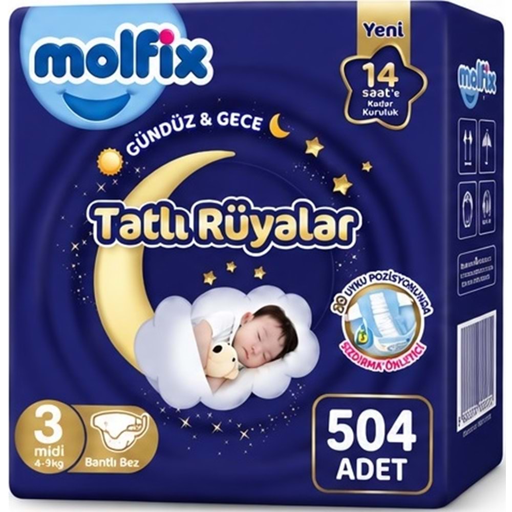 Molfix Tatlı Rüyalar Bebek Bezi 3 Beden 4-9 KG Midi 504 Adet Ekstra Fırsat Pk