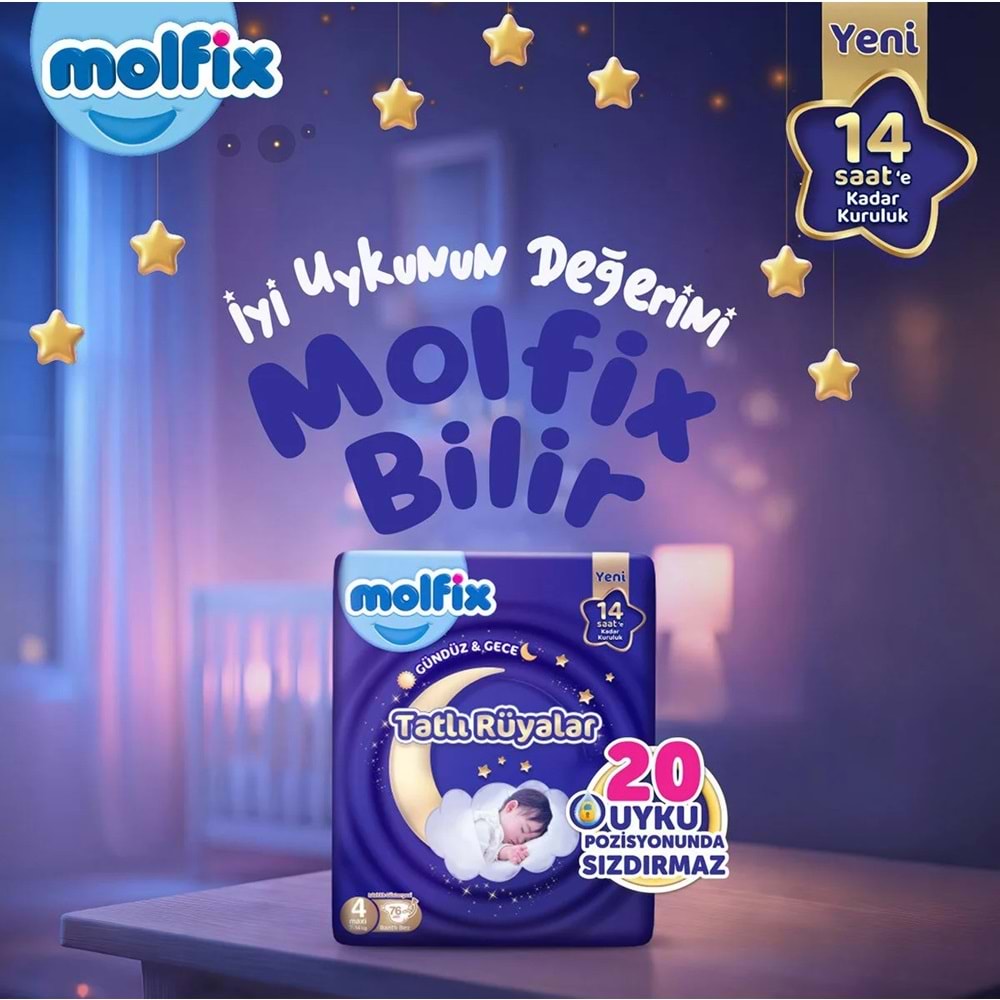 Molfix Tatlı Rüyalar Bebek Bezi 4 Beden 7-14 KG Maxi 152 Adet Ekonomik Fırsat Pk