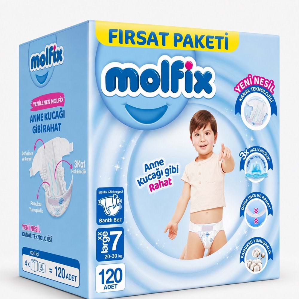 Molfix Bebek Bezi 7 Beden 20-30 KG XX Large 120 Adet Avantaj Fırsat Pk
