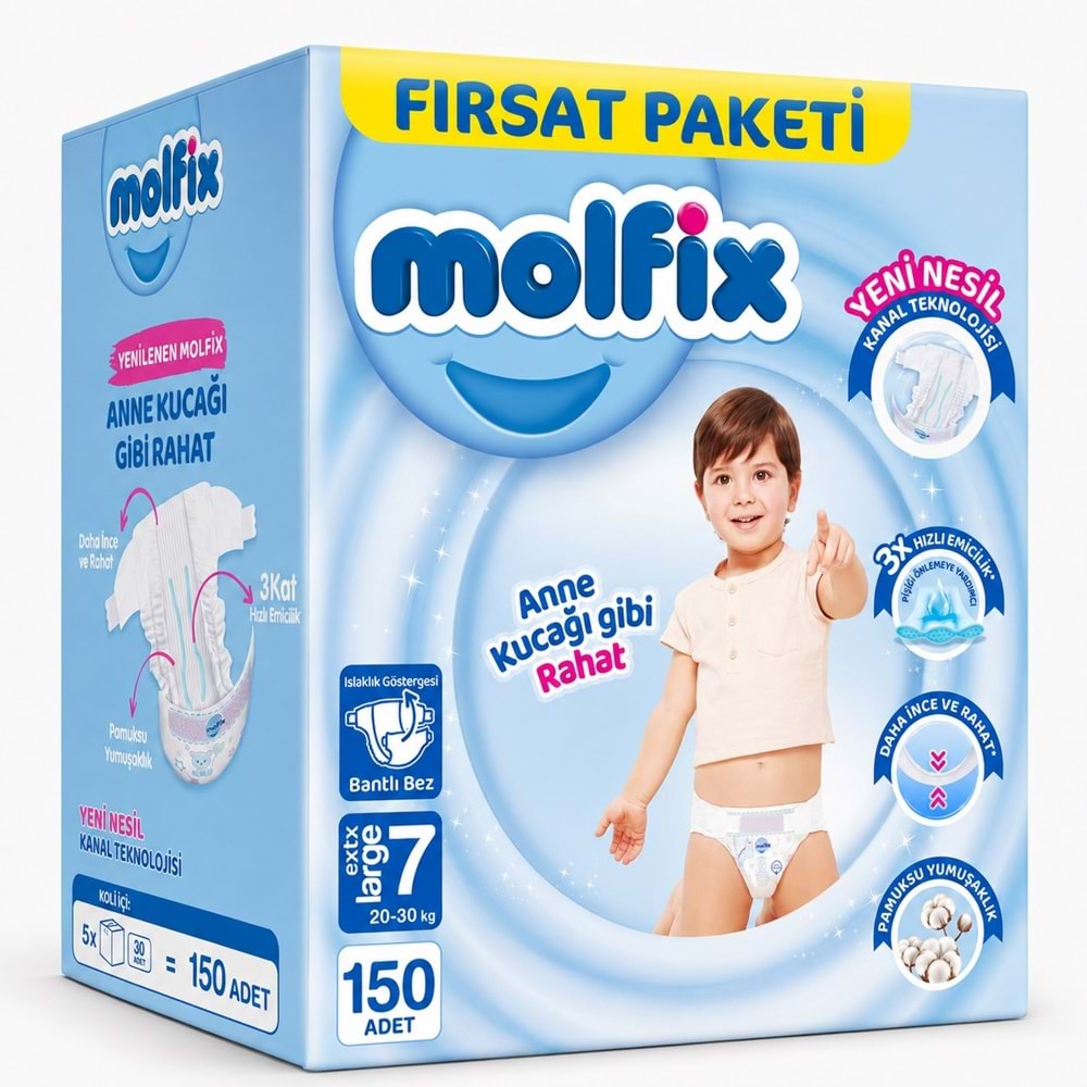 Molfix Bebek Bezi 7 Beden 20-30 KG XX Large 150 Adet Mega Fırsat Pk