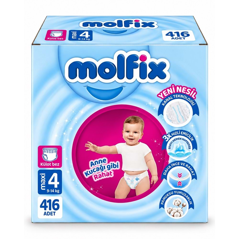 Molfix Külot Bebek Bezi 4 Beden 9-14 KG Maxi 416 Adet Dev Ekonomik Fırsat Pk