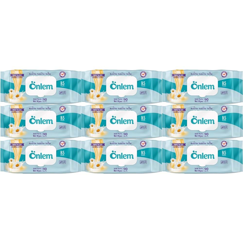 Önlem Islak Havlu Mendil 90 Yaprak Papatya Özü (9 Lu Set) Plastik Kapaklı 810 Yaprak