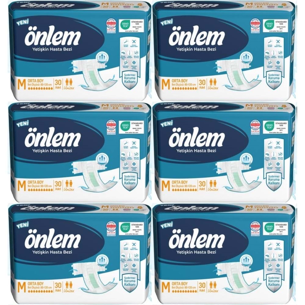 Önlem Yetişkin Bezi Bel Bantlı Tekstil Yüzey M - Medium - Orta 180 Adet (6PK*30)