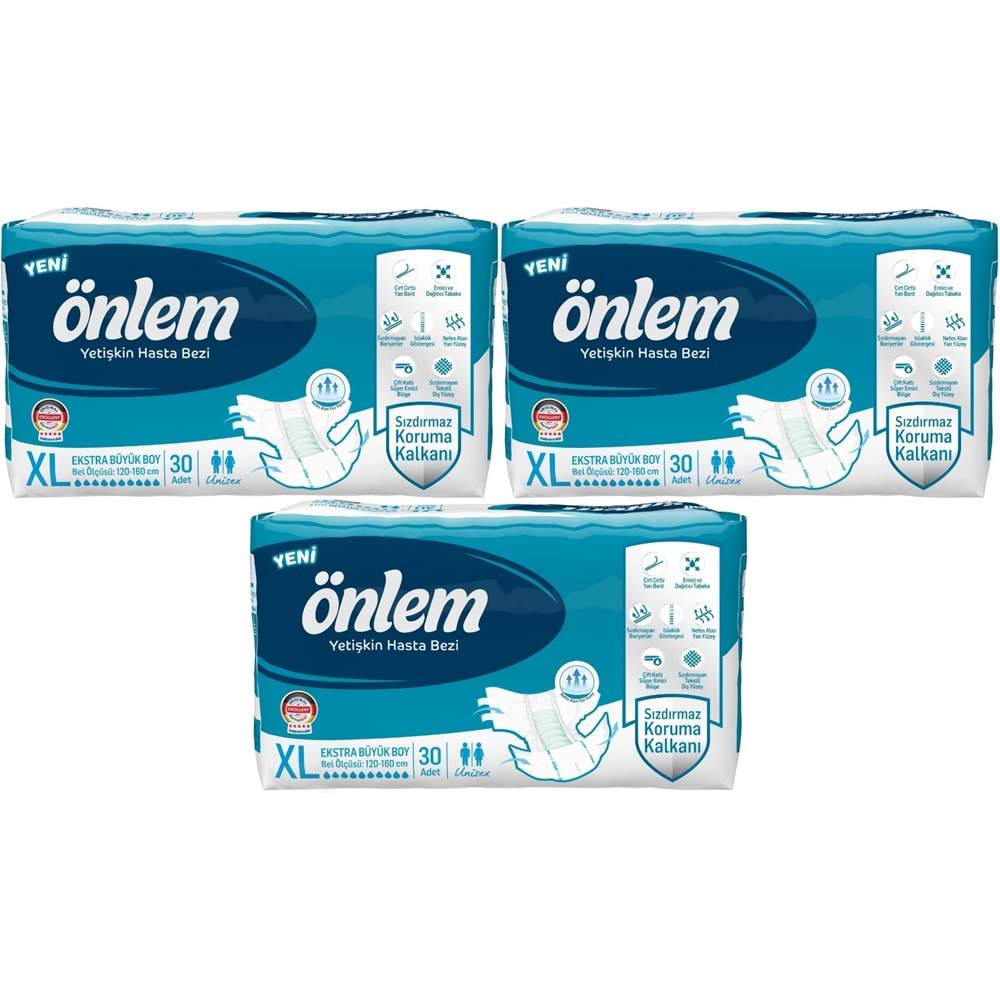 Önlem Yetişkin Bezi Bel Bantlı Tekstil Yüzey XL - Extra Large - Ekstra Büyük 90 Adet (3PK*30)