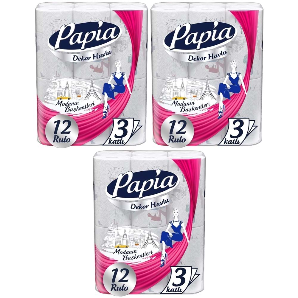 Papia Kağıt Havlu Decor (Modanon Başkentleri Desenli) 36 Lı Set (3PK*12)