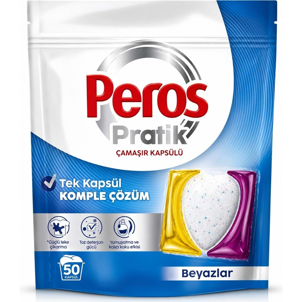 Peros Pratik Matik Çamaşır Deterjanı Kapsülü - Tableti 100 Adet Beyazlar (Avantaj Pk)