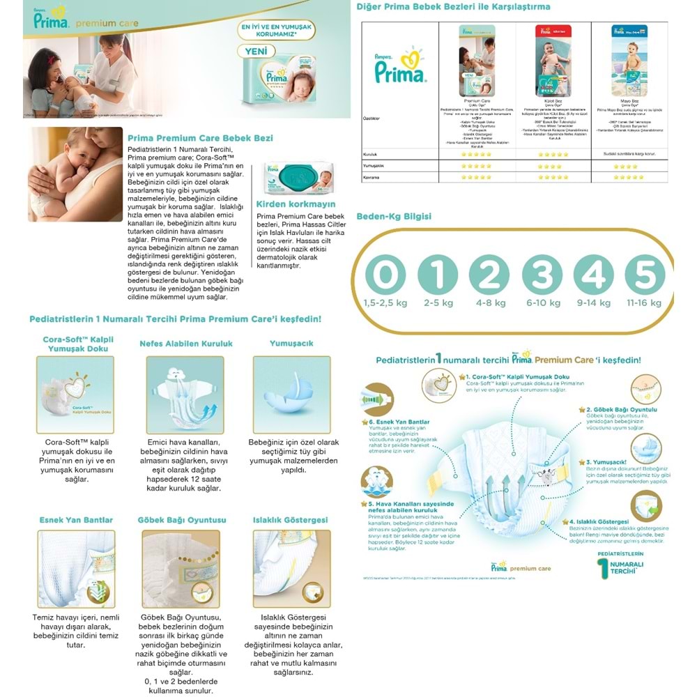 Prima Premium Care Bebek Bezi 0 Beden 1.5-2.5 KG Prematüre 180 Adet Süpe Ekonomik MeGa Pk