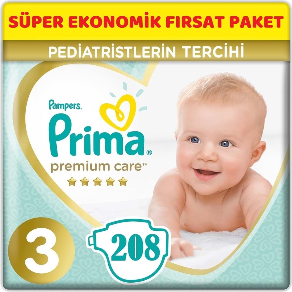 Prima Premium Care Bebek Bezi 3 Beden 6-10 KG Midi 208 Adet Süper Ekonomik Fırsat Pk