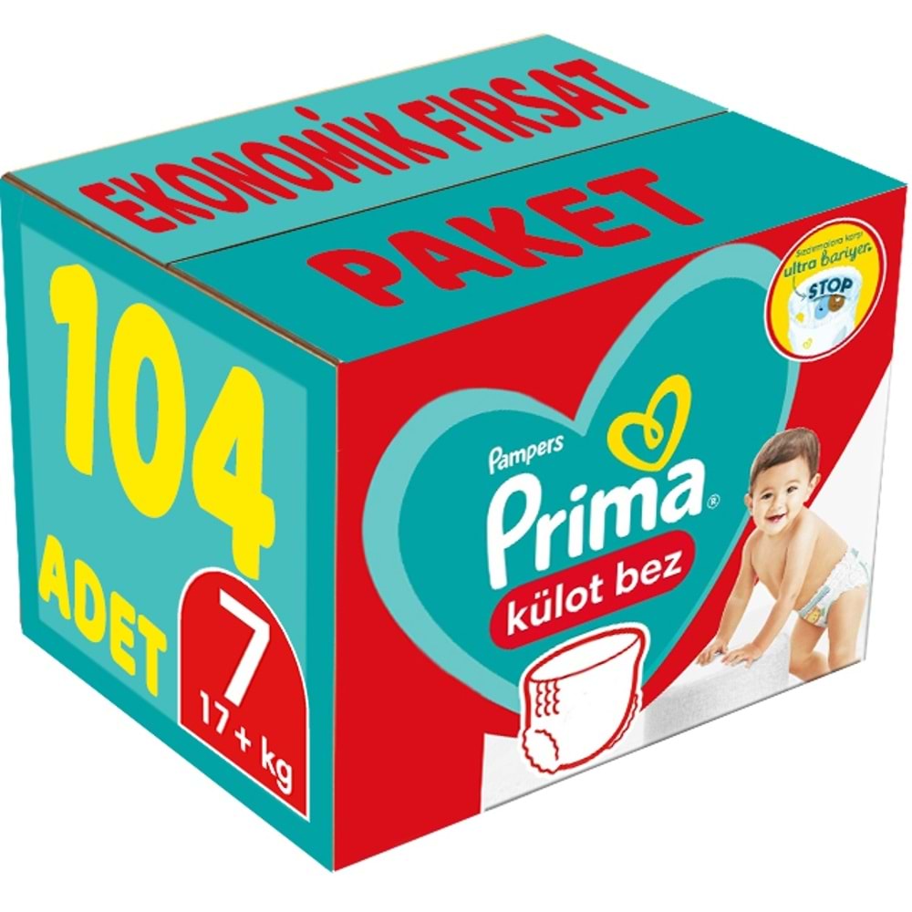 Prima Külot Bebek Bezi 7 Beden 17+ KG XXL 104 Adet Ekonomik Fırsat Pk