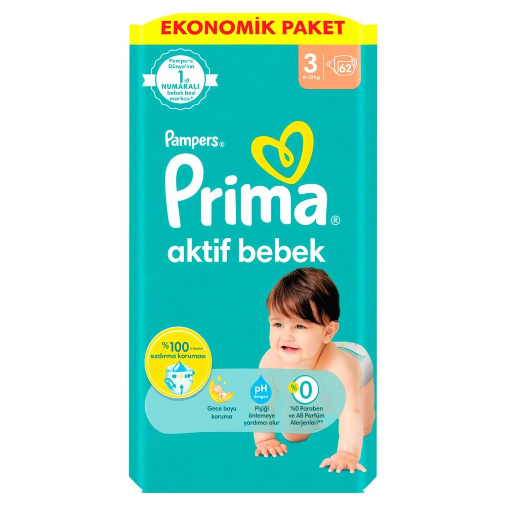 Prima Bebek Bezi 3 Beden 6-10 KG Midi 124 Adet Süper Ekonomik Pk