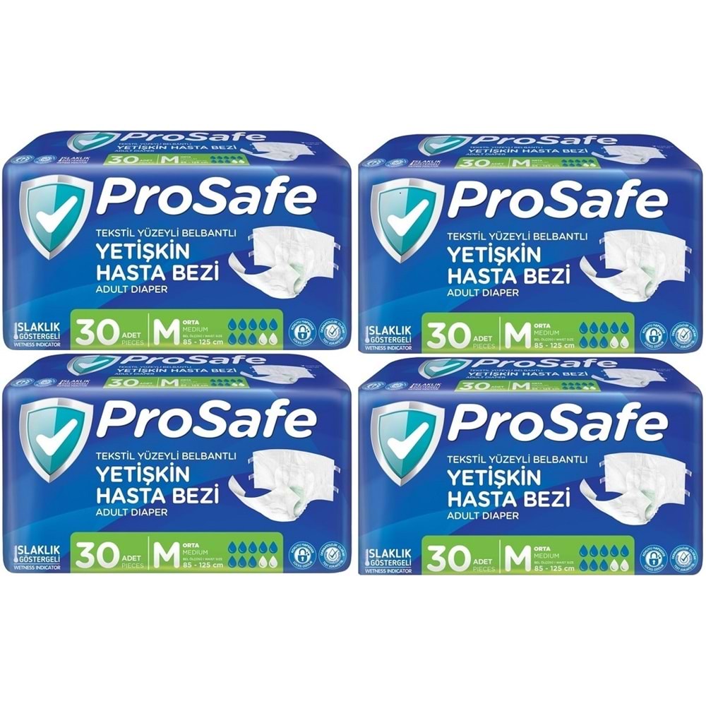 Prosafe Yetişkin Bezi Bel Bantlı Tekstil Yüzey M - Medium - Orta Boy 120 Adet (4PK*30)