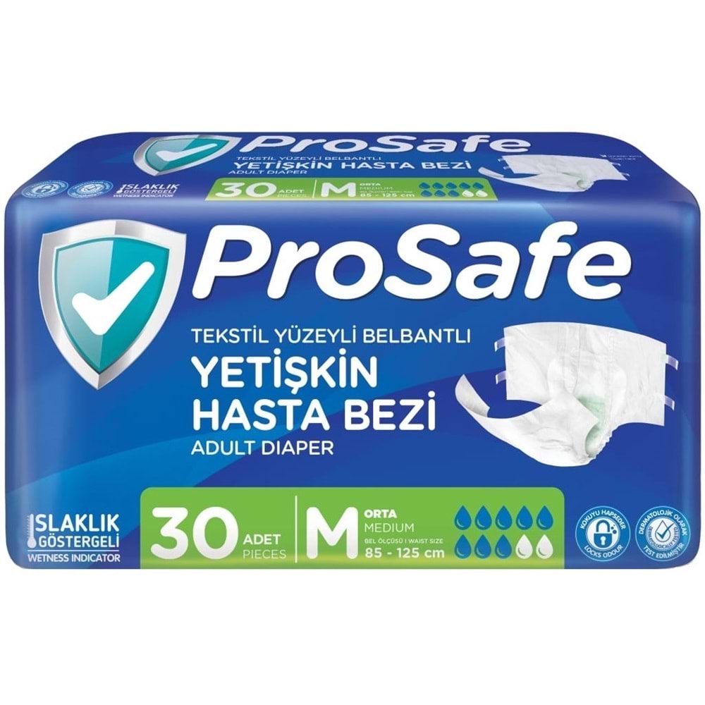 Prosafe Yetişkin Bezi Bel Bantlı Tekstil Yüzey M - Medium - Orta Boy 180 Adet (6PK*30)