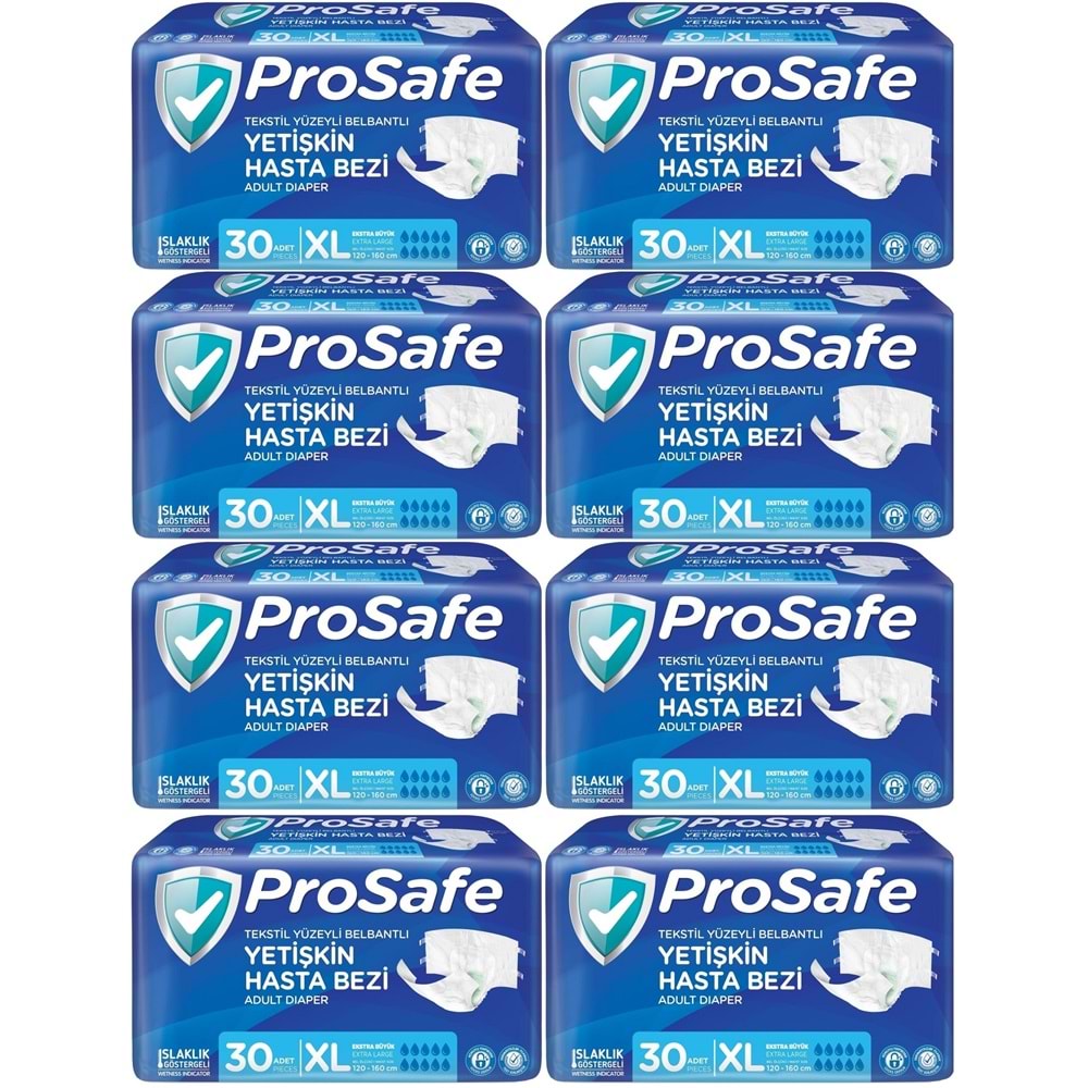Prosafe Yetişkin Bezi Bel Bantlı Tekstil Yüzey XL-Extra Large Boy 240 Adet (8PK*30)