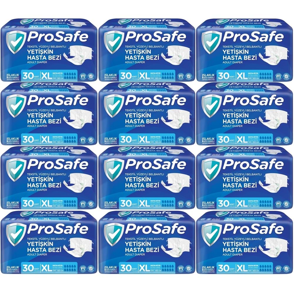 Prosafe Yetişkin Bezi Bel Bantlı Tekstil Yüzey XL-Extra Large Boy 360 Adet (12PK*30)