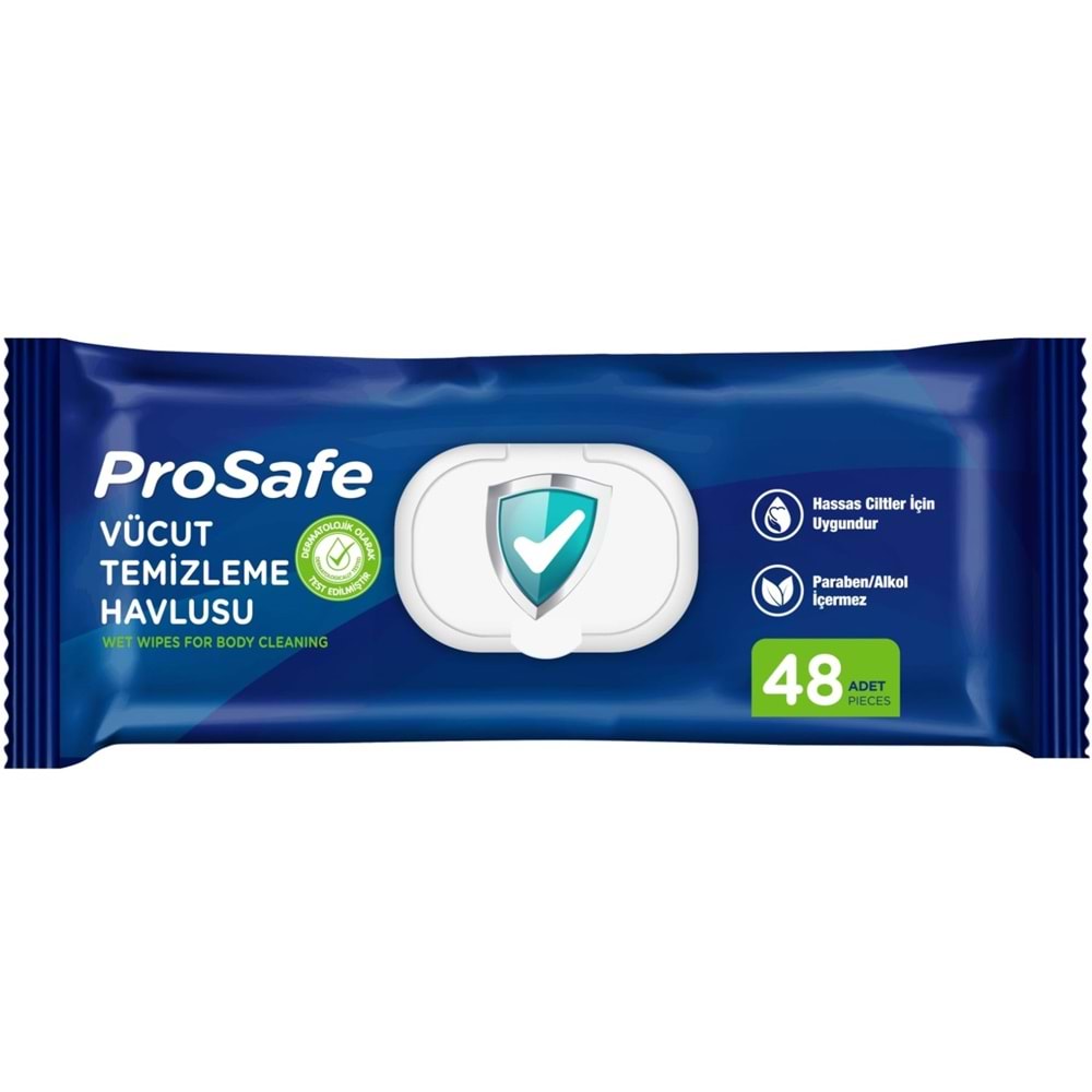 Prosafe Yetişkin Vücut Temizleme Islak Mendil Havlu 48 Yaprak XL (15 Li Set) Plastik Kapak