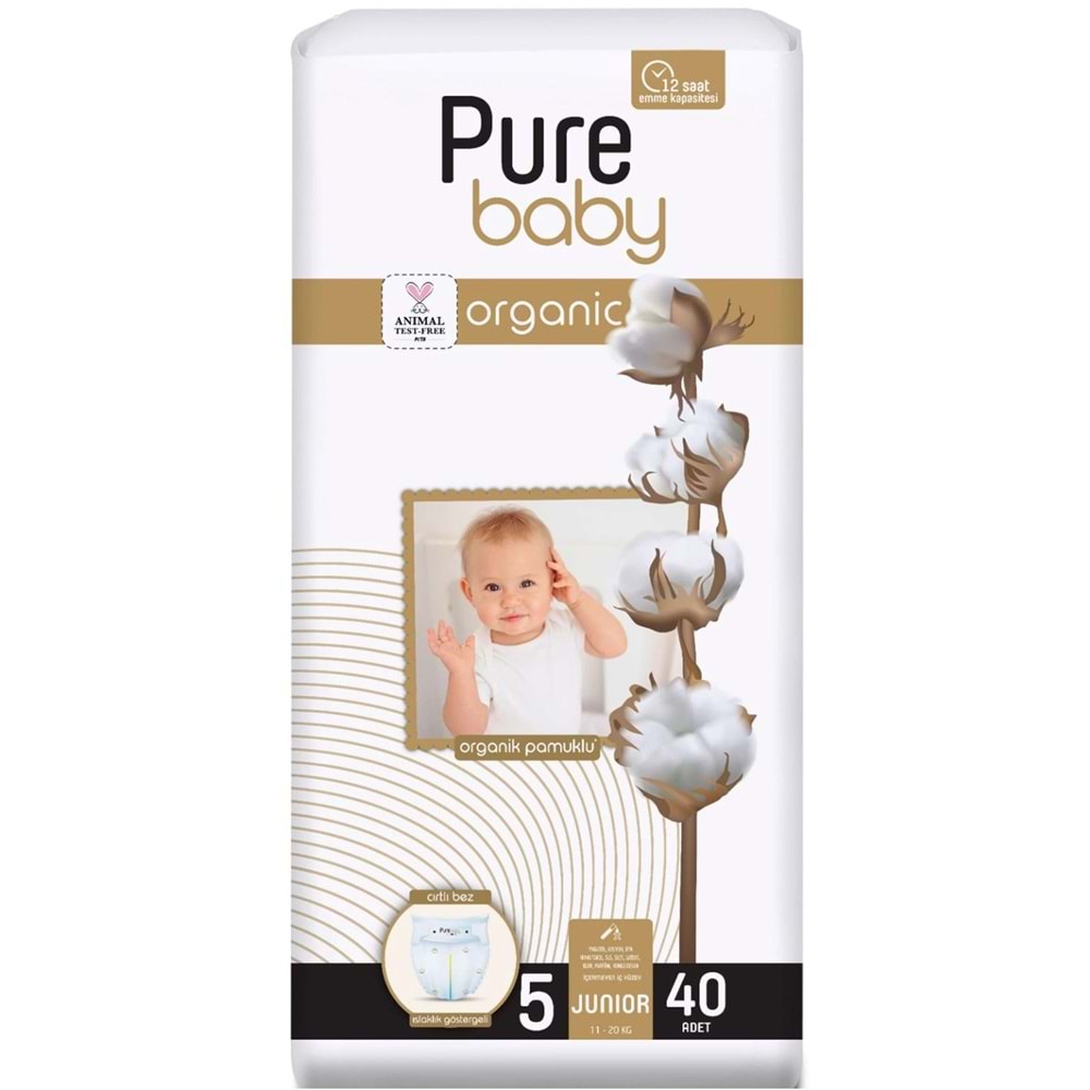 Pure Baby Organik Bebek Bezi 5 Beden 11-20 KG Junior 200 Adet Mega Fırsat Pk