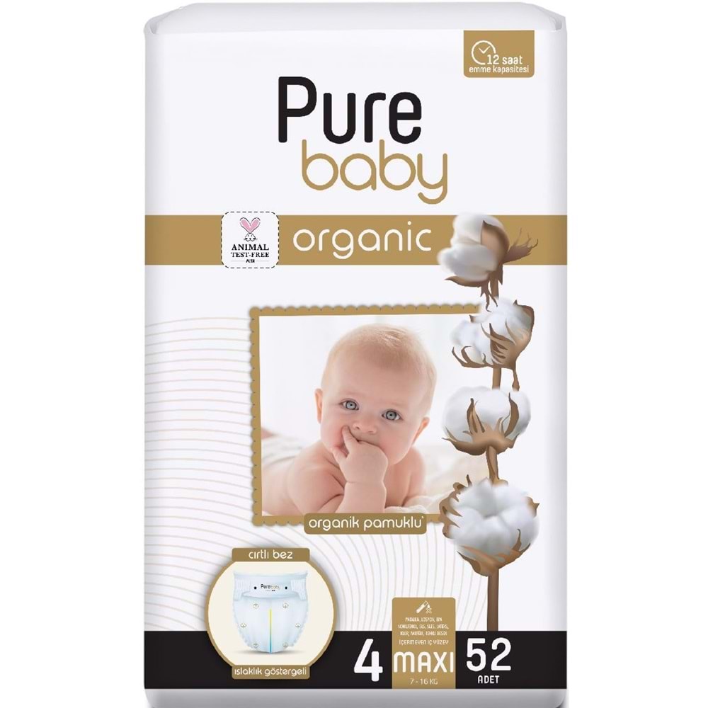 Pure Baby Organik Bebek Bezi 4 Beden 7-16 KG Maxi 260 Adet Mega Fırsat Pk