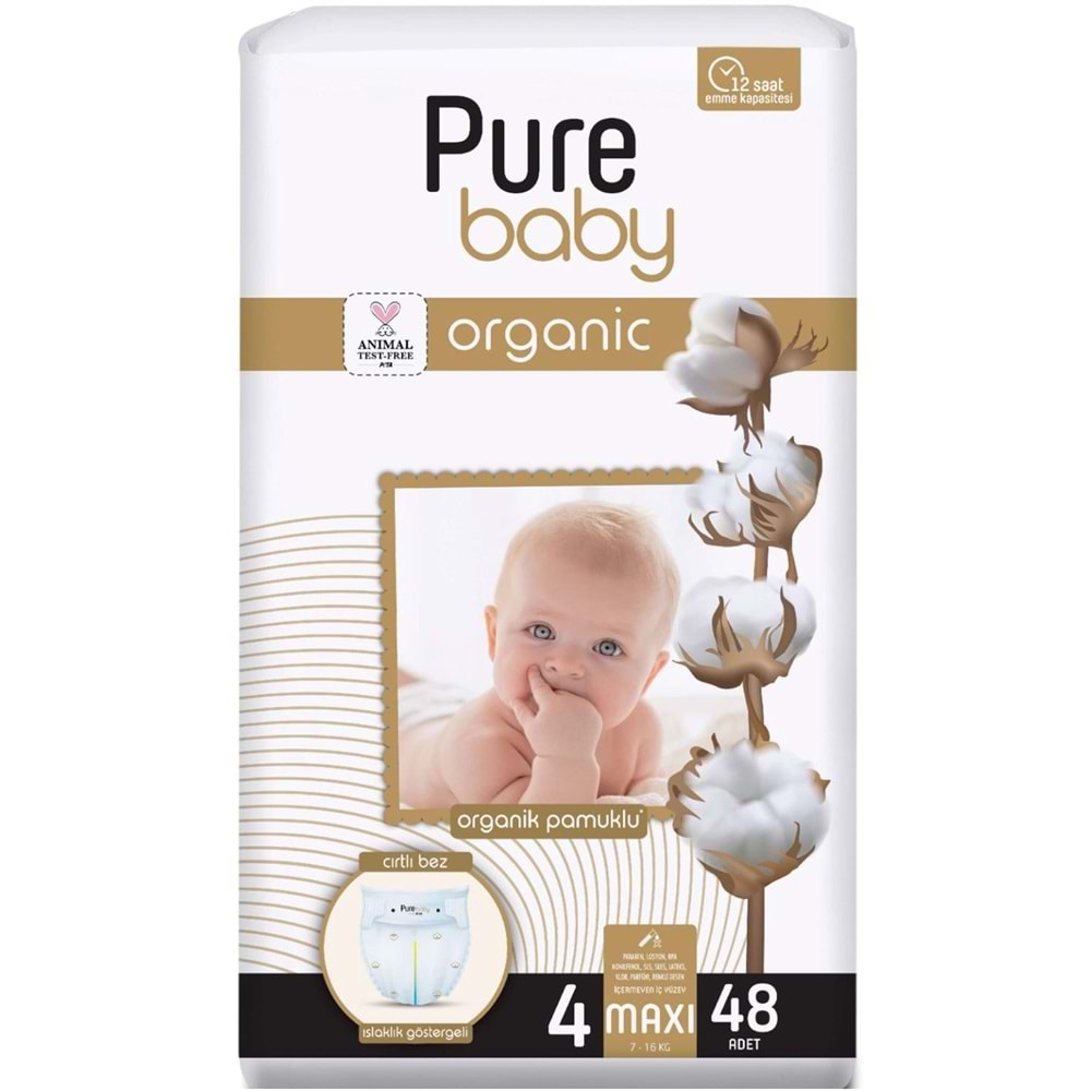 Pure Baby Organik Bebek Bezi 4 Beden 7-16 KG Maxi 192 Adet Avantaj Fırsat Pk