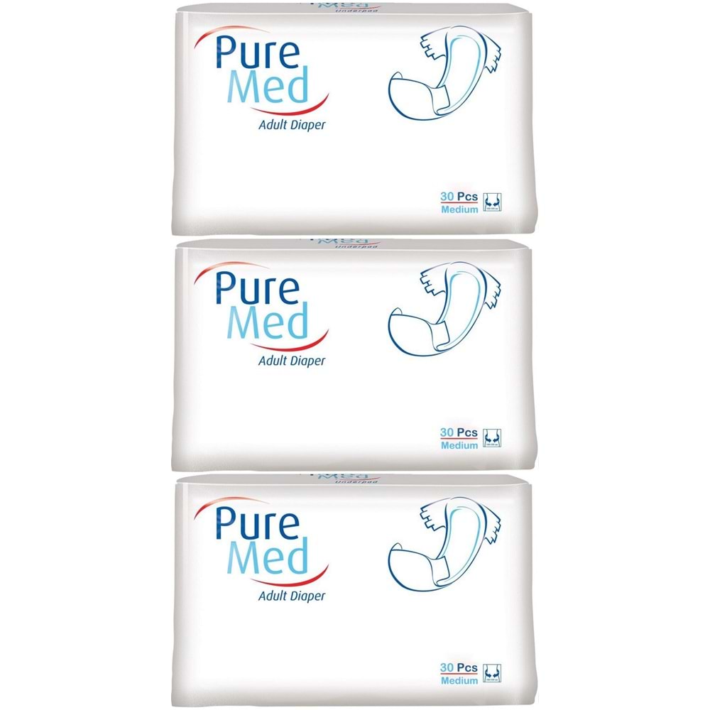 Puremed Yetişkin Bezi Bel Bantlı Tekstil Yüzey M - Orta - Medium 90 Adet (3PK*30)